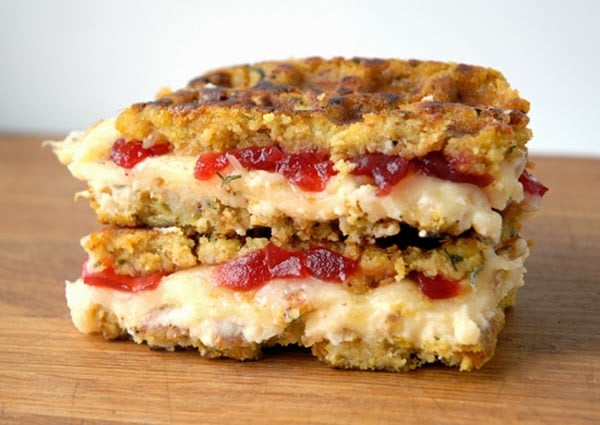 stuffing waffle grilled cheese