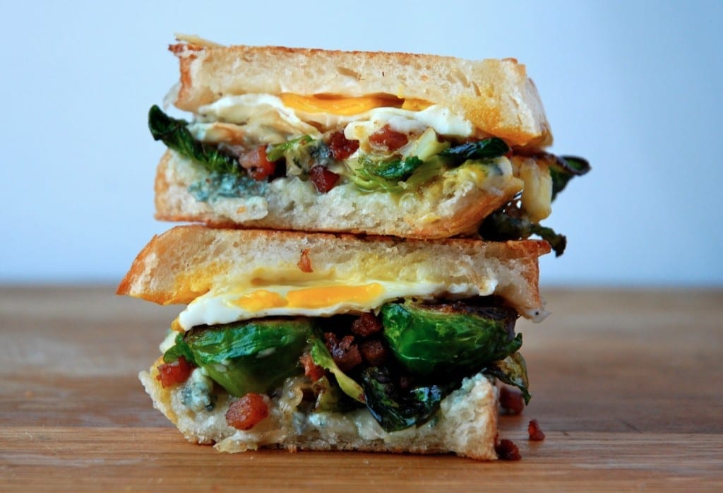 brussels sprouts, bacon and egg grilled cheese