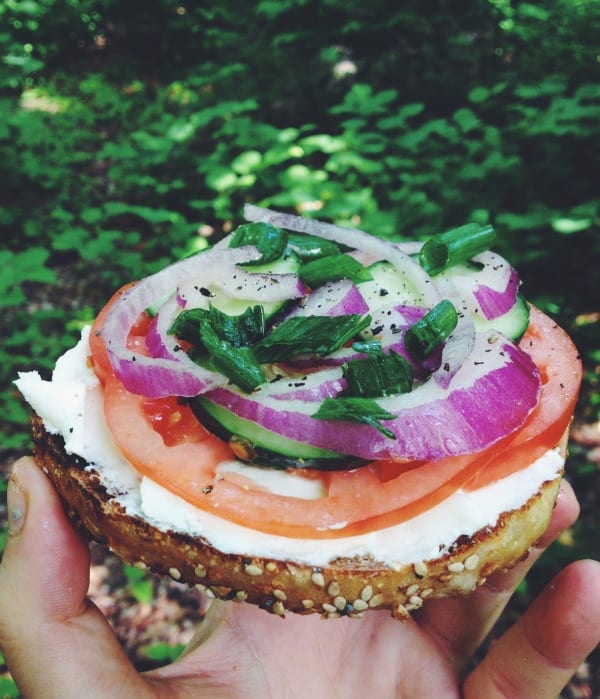 open-faced bagel sandwich