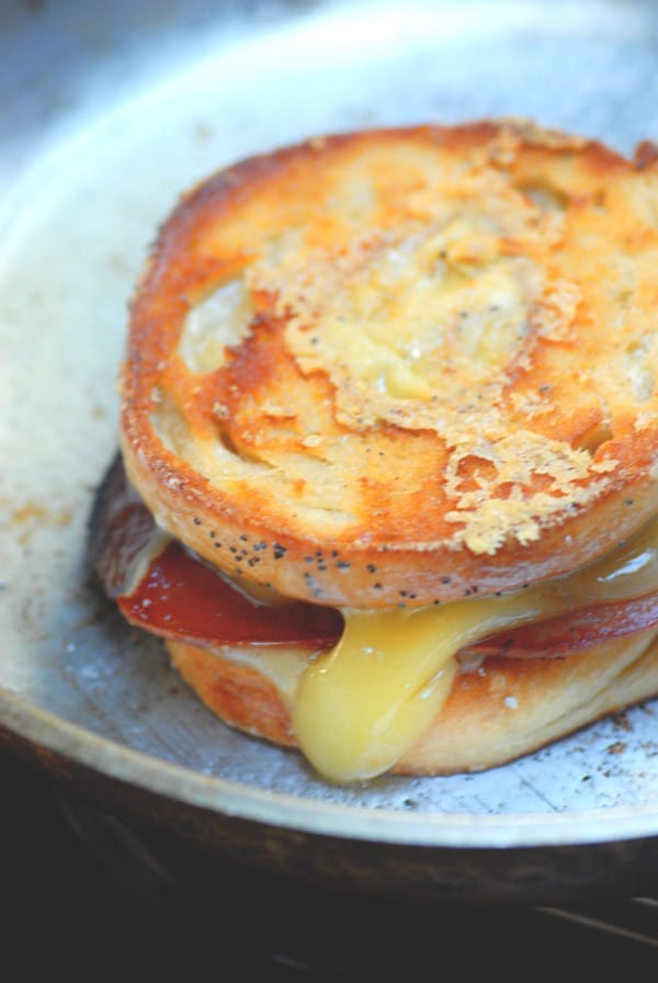 pork roll bagel grilled cheese