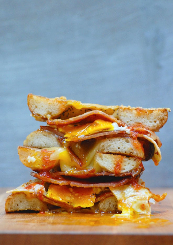 pork roll bagel grilled cheese