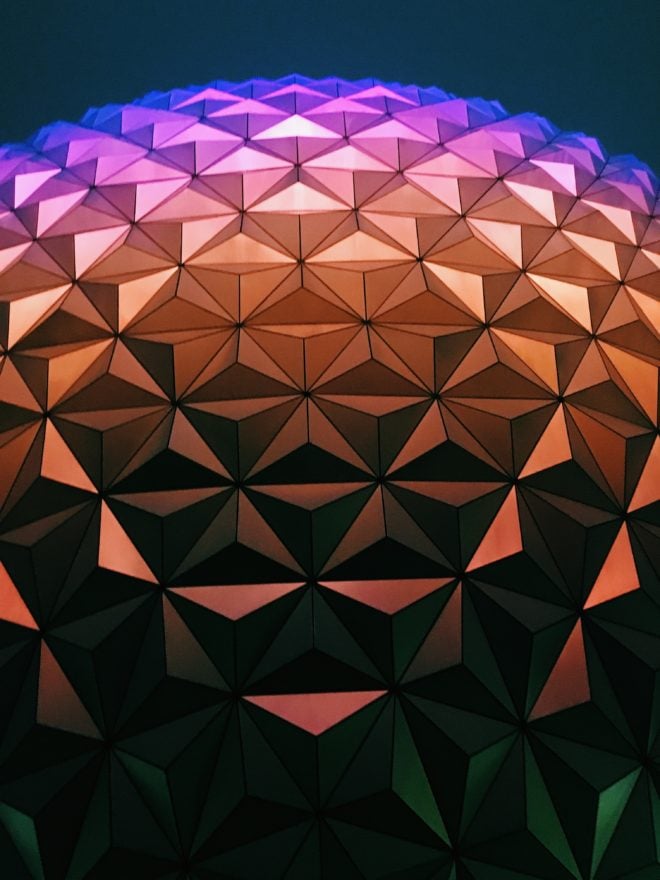 Epcot Spaceship Earth nighttime