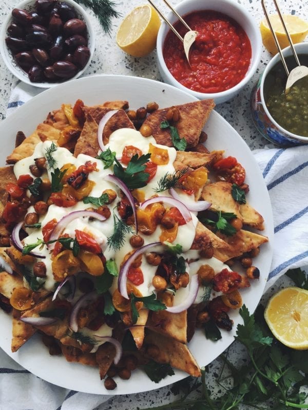 Creamy Feta Sauce doused Naan Nachos