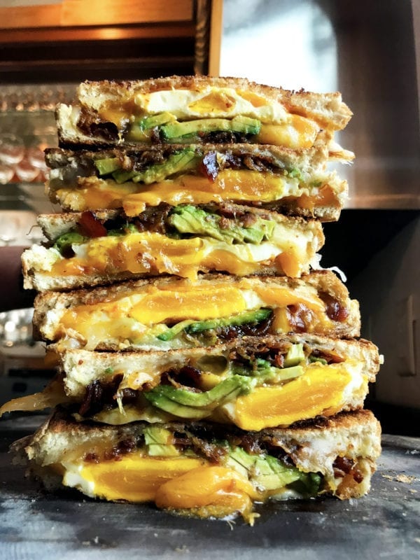 candied bacon avocado breakfast grilled cheese