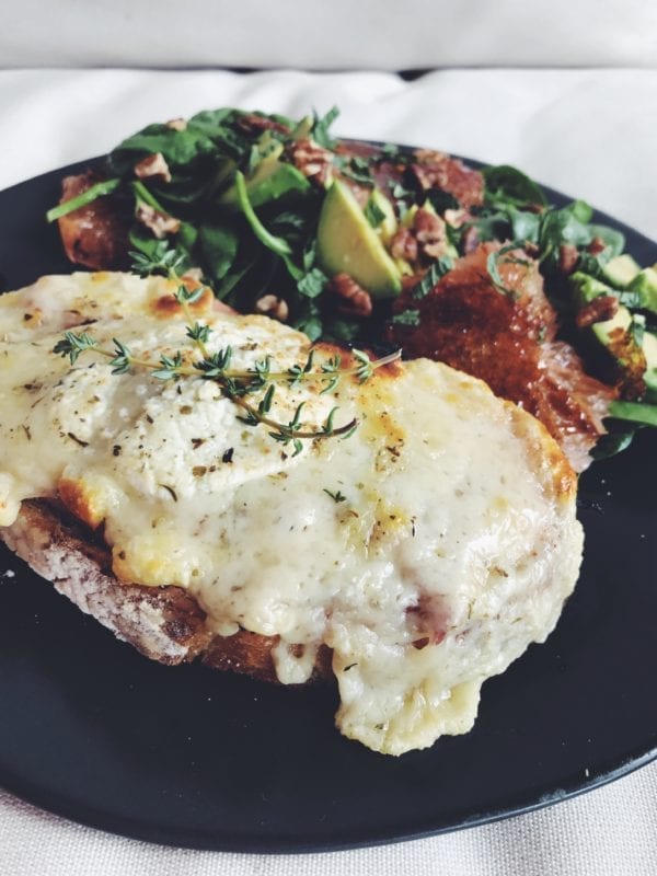 fromage au tartine with caramelized grapefruit salad