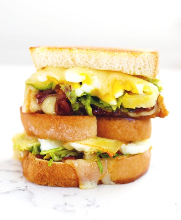 brussels sprouts, candied bacon + egg grilled cheese by grilled cheese social!