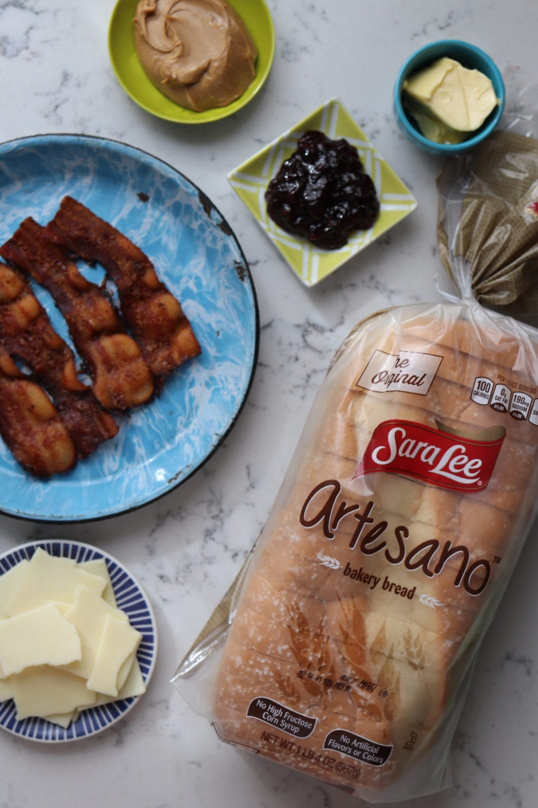 Peanut Butter, Blackberry Jalapeno Jam, and Bacon Grilled Cheese