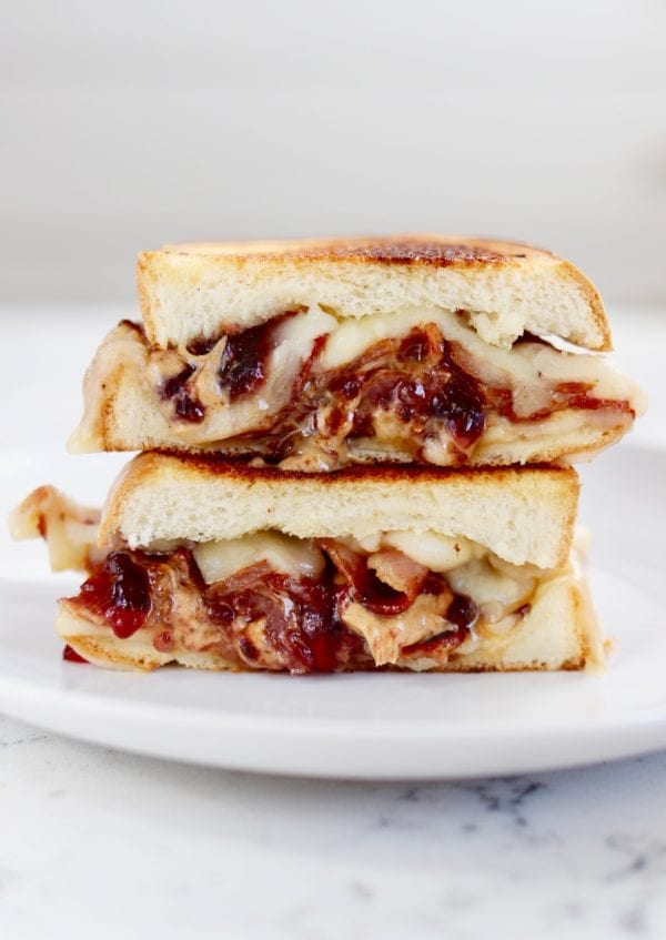 Peanut Butter, Blackberry Jalapeno Jam, and Bacon Grilled Cheese