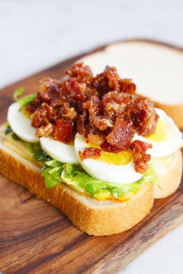 brussels sprouts, egg, and candied bacon grilled cheese sandwich recipe