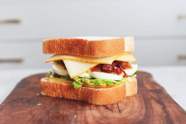 brussels sprouts, egg, and candied bacon grilled cheese sandwich recipe