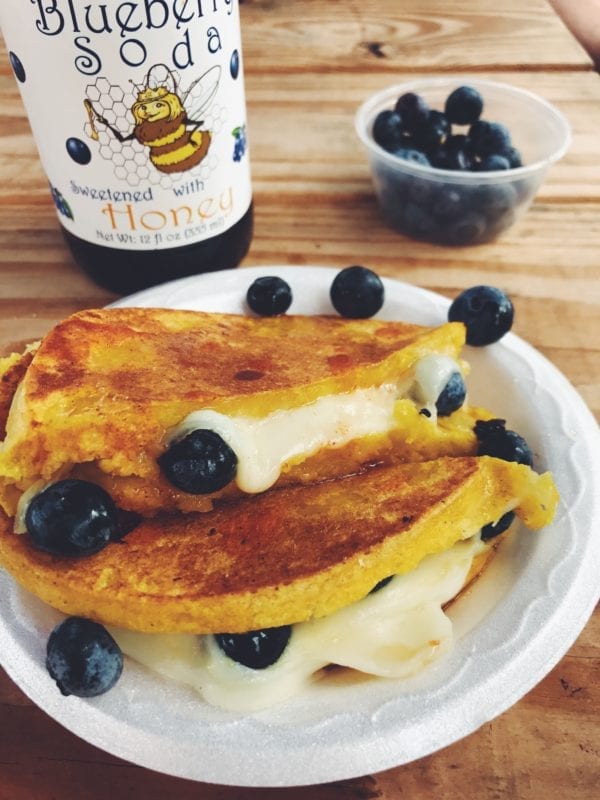 sweet corn arepa with fresh blueberries