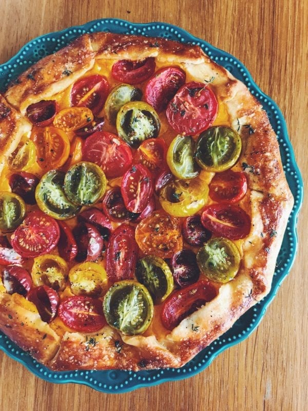 Summertime galette with Heirloom tomatoes, sharp cheddar and fresh thyme