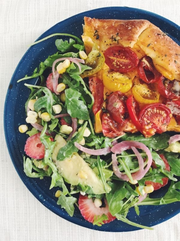 summer galette with heirloom tomatoes, sharp cheddar and thyme