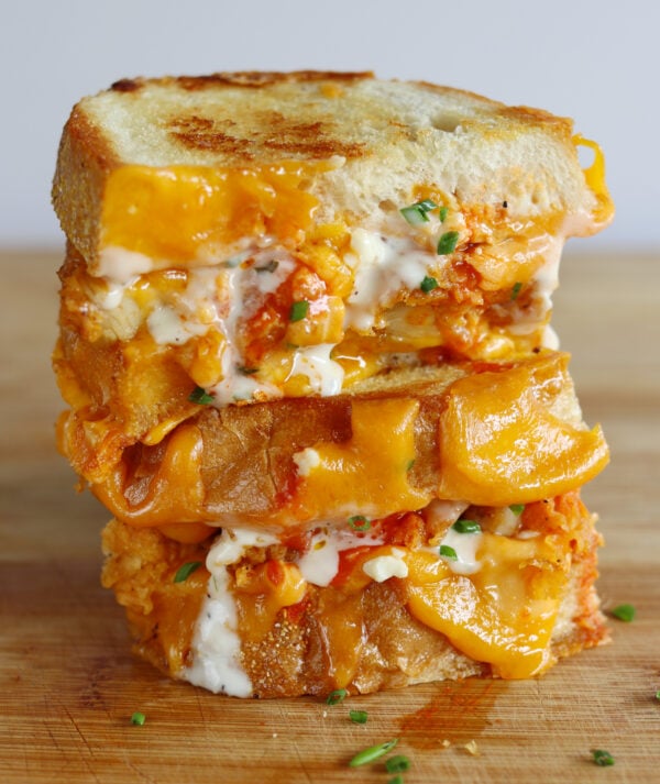 The Perfect Buffalo Chicken Grilled Cheese with Ranch Dressing