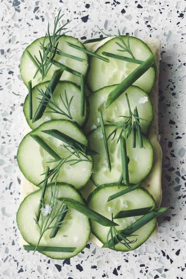 toast with cucumber and herbs