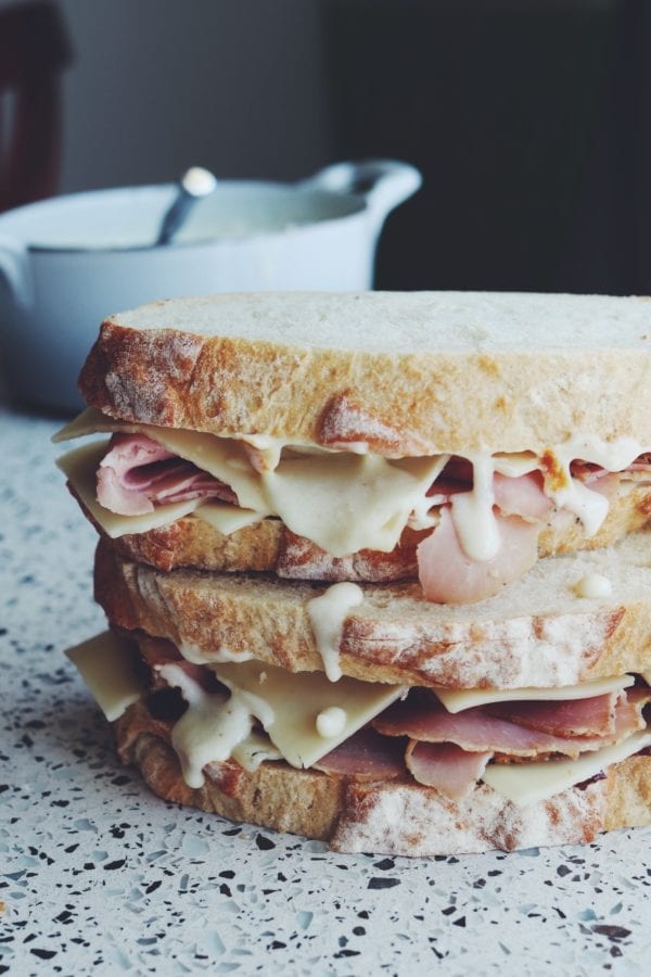 croque monsieur with fig port jam