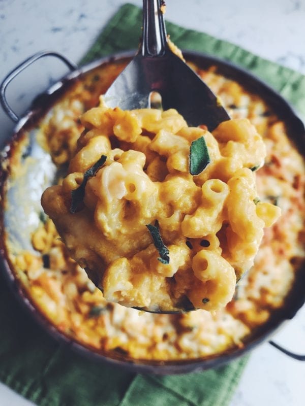 pumpkin mac and cheese with canned pumpkin and sage