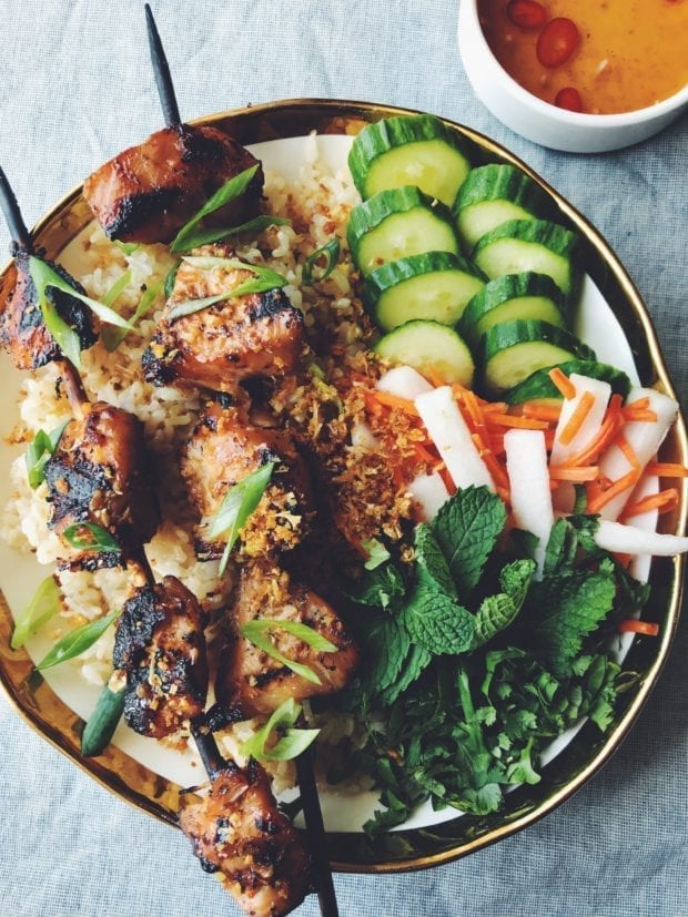 Vietnamese Rice Bowls with Grilled Chicken and Pickled Vegetables