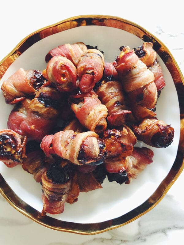 bacon wrapped dates with blue cheese