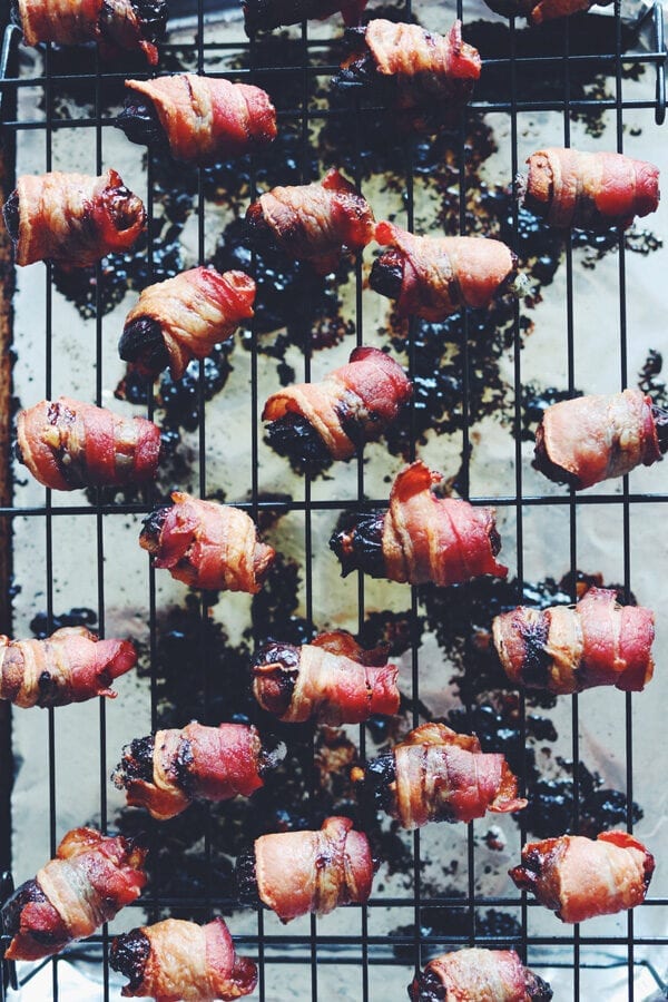 bacon wrapped dates with blue cheese
