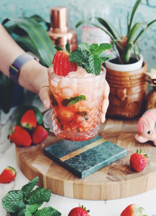 strawberry mezcal mojito