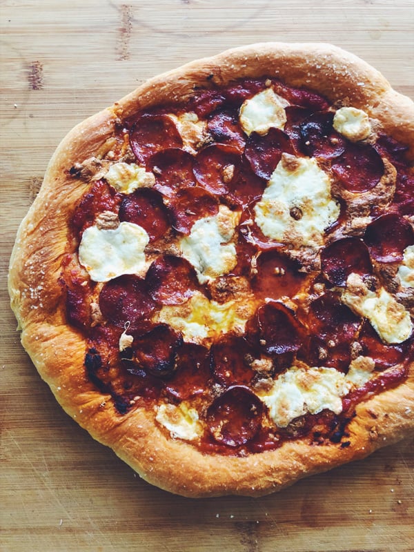 Homemade Pepperoni Pizza with Creamy Jalapeno Ranch Sauce Grilled