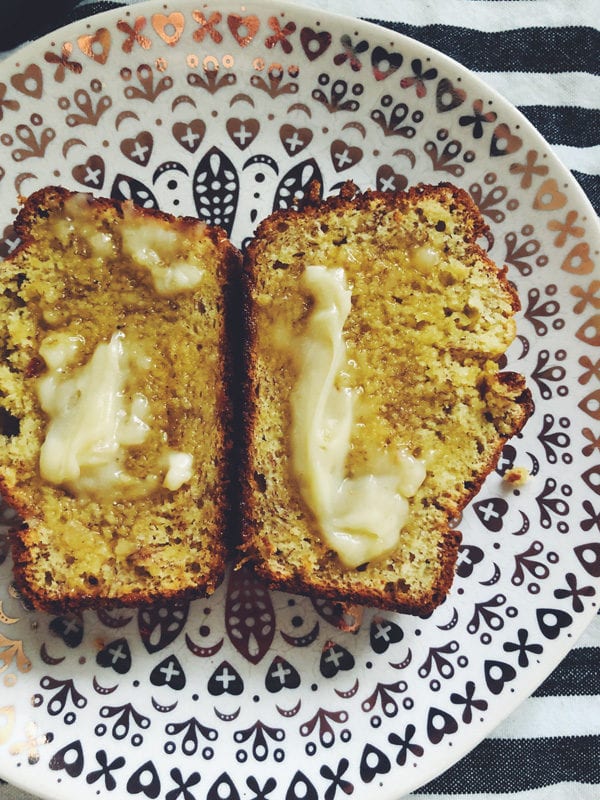 banana bread with salty honey butter