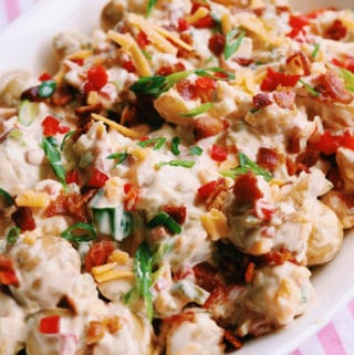 southern potato salad with bacon and pimento chee