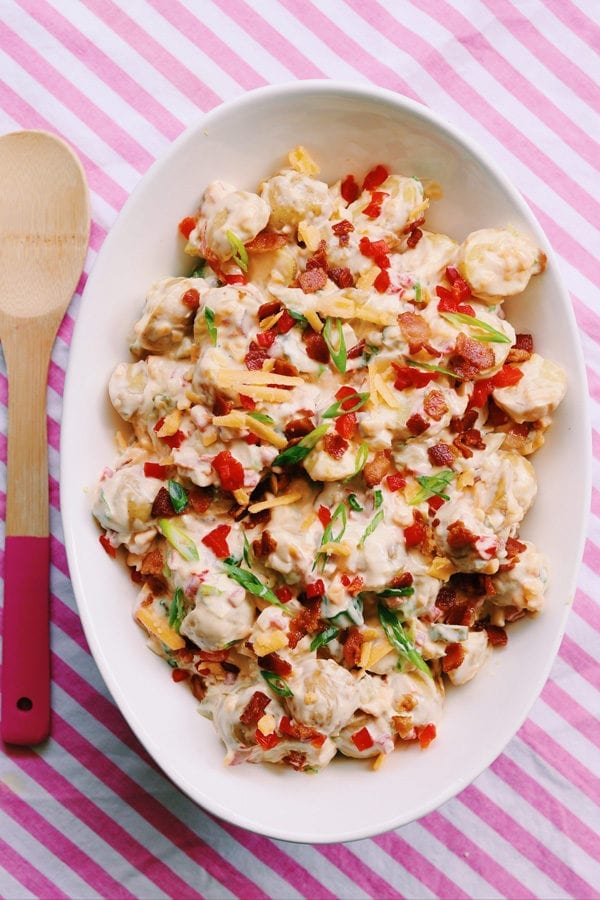 southern potato salad with bacon and pimento chee