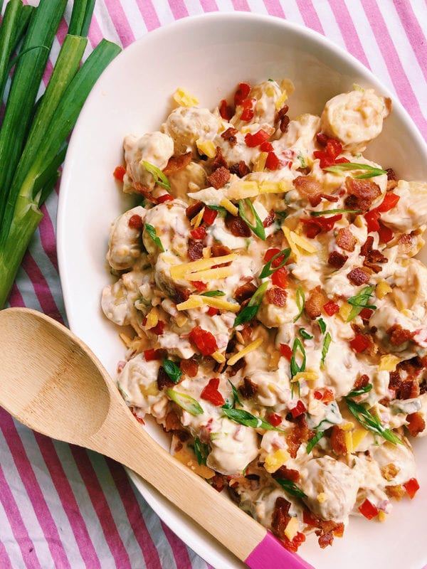 southern potato salad with bacon and pimento chee