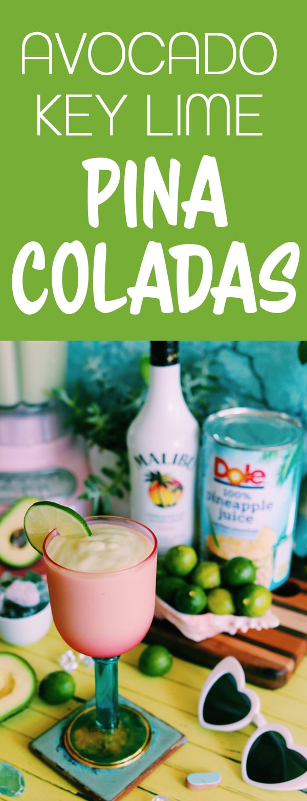 If you like frozen pina coladas, you will absolutely love this Avocado and Key Lime Colada! It’s made with pineapple juice, coconut rum, creme de coco, key lime, avocado and ice! It’s sweet and tart yet fresh and earthy! And best of all, one sip will transport you to tropical paradise! #cocktail #recipe #keylime #pinacolada #keylimecolada #beachdrink #tropicaldrink #craftcocktail