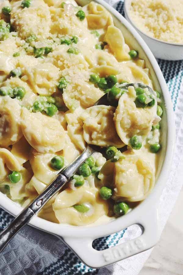 20 Minute Tortellini Alla Panna with Peas - Grilled Cheese Social