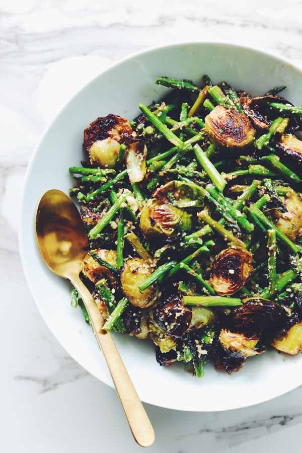 roasted brussel sprouts and asparagus