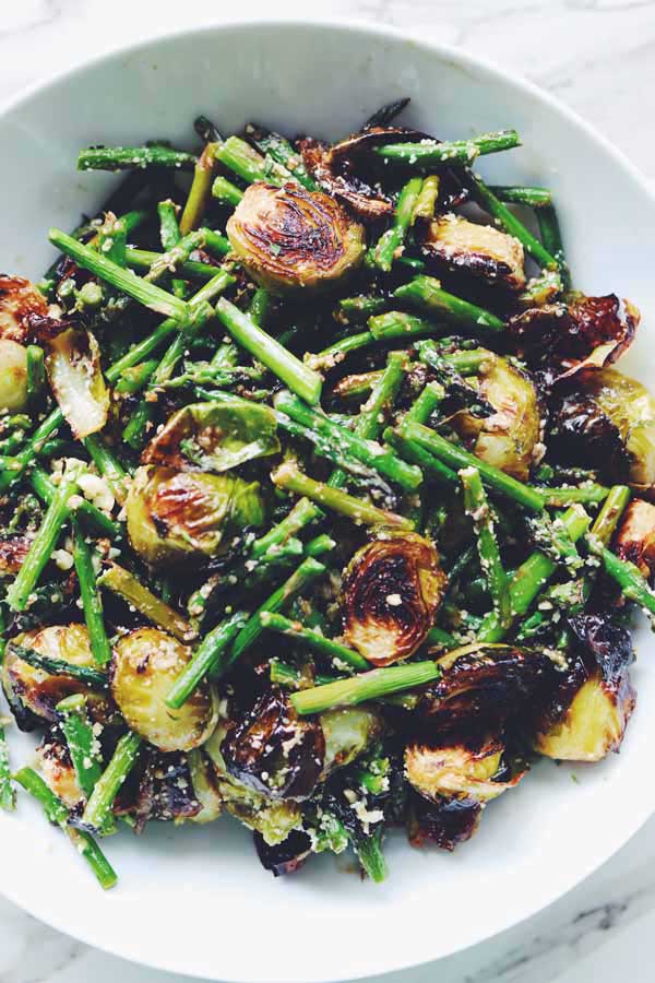 roasted brussel sprouts and asparagus