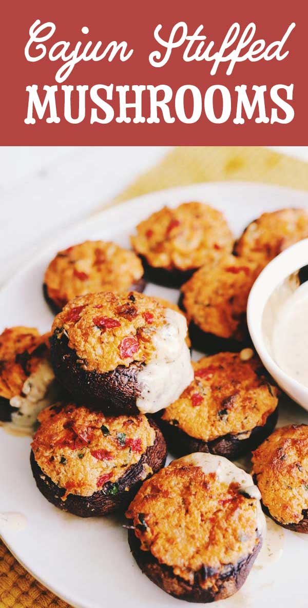 These Creole Stuffed Mushrooms are the perfect poppable appetizer! Tender mushroom caps are stuffed with a flavorful creole spiced cheese mixture using Tony Chachere’s Creole Spice Blend and baked until golden brown. They’re served with their creamy ranch dressing for dipping!
