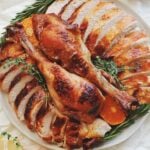 buttermilk brined turkey on a big serving platter.