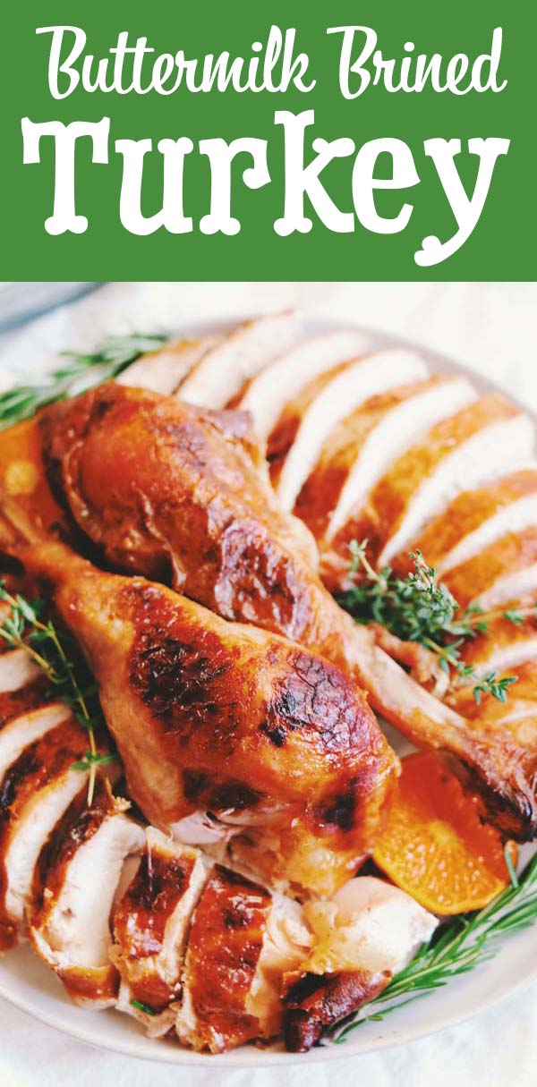This buttermilk brined turkey recipe is thee easiest way to brine a turkey! Not only will it save you time and effort but the turkey will be moist, flavorful and beautiful! All you need is a fresh turkey, buttermilk, hot sauce, butter and your favorite seasoning blend! Best of all, there's no boiling or waiting for the brine to cool! 