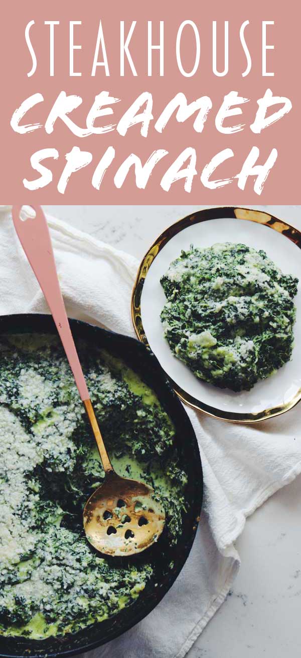 This steakhouse creamed spinach is the real deal! Smooth, luscious, rich and creamy — it’s just like they make at the restaurants! You’ll love how quick and easy this vegetarian side dish comes together! it’s perfect for the holidays or when you cook steak at home!