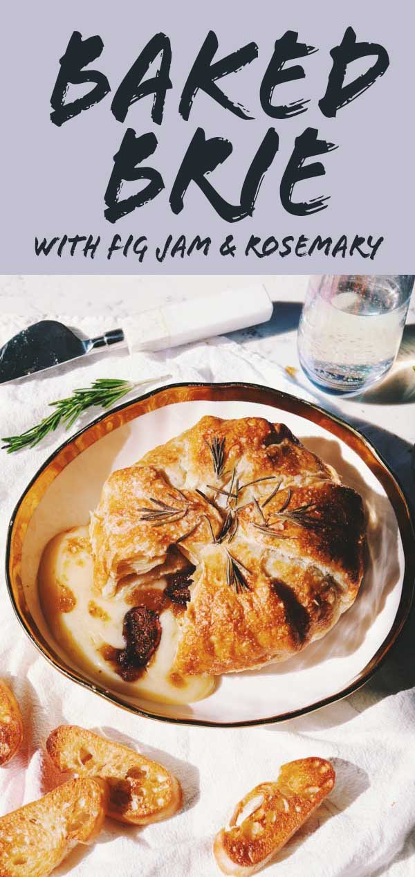 Baked Brie with Fig Jam might just be the perfect holiday appetizer of all time! It's earthy, sweet, melty and crunchy and can be made in under 25 minutes. It's a simple recipe that is absolutely beautiful and impressive once served. You and your guests will love it!