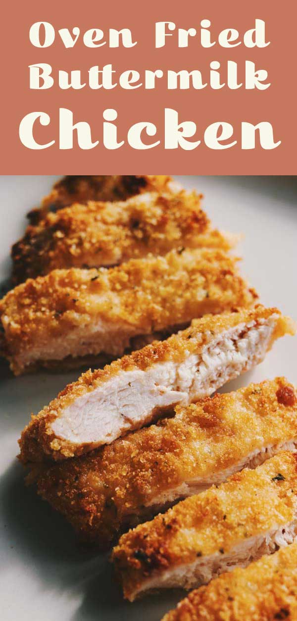 This oven fried parmesan crusted chicken is ridiculously delicious! Crispy panko, cheesy parmesan and moist buttermilk brined chicken breasts come together perfectly in this oven baked fried chicken recipe! Trust me when I say that you'll keep this easy chicken recipe on constant rotation after trying it! 