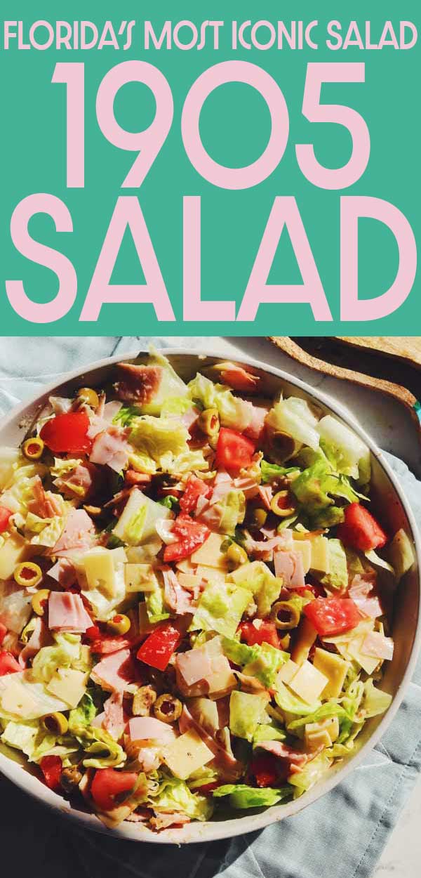 If you're from Florida, you know that 1905 Salad is one of the most iconic dishes of our state! This hearty salad, originally created by the Columbia Restaurant, is so flavorful and delicious. It's made with iceberg lettuce, ham, swiss, tomato, olives, romano cheese and a super amazing dressing. And although I share the link to the original dressing recipe, I also share my family's shortcut for creating it! 