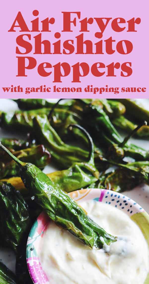 These air fryer shishito peppers are perfectly tender and blistered. And best of all, they’re ready in under 10 minutes. I recommend serving them with this super delicious garlic lemon dipping sauce that can be made with mayo or plain greek yogurt. They’re a quick, easy, and tasty vegetarian appetizer that’s restaurant quality!