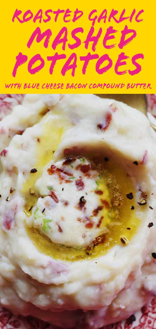 These Roasted Garlic Mashed Potatoes with Blue Cheese Bacon Compound Butter will be your new favorite side dish! Best of all, we're using Grown in Idaho's new frozen Roasted Garlic Mashed Potatoes so not only is this dish super delicious but it's also super quick and easy to make!