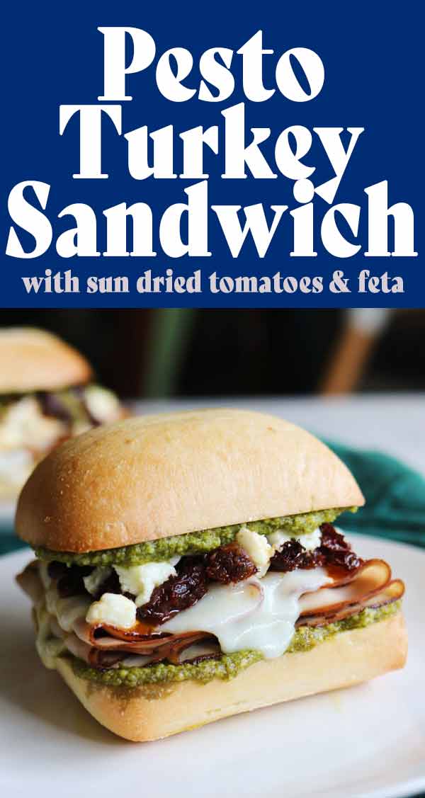 These turkey pesto sandwiches with sun dried tomatoes, feta and balsamic glaze are EVERYTHING! They're savory, cheesy, crunchy, meaty and perfectly balanced with a slight sweetness. I love serving these Mediterranean inspired sandwiches warm and toasty but they would be also be delicious packed in a cool lunch.