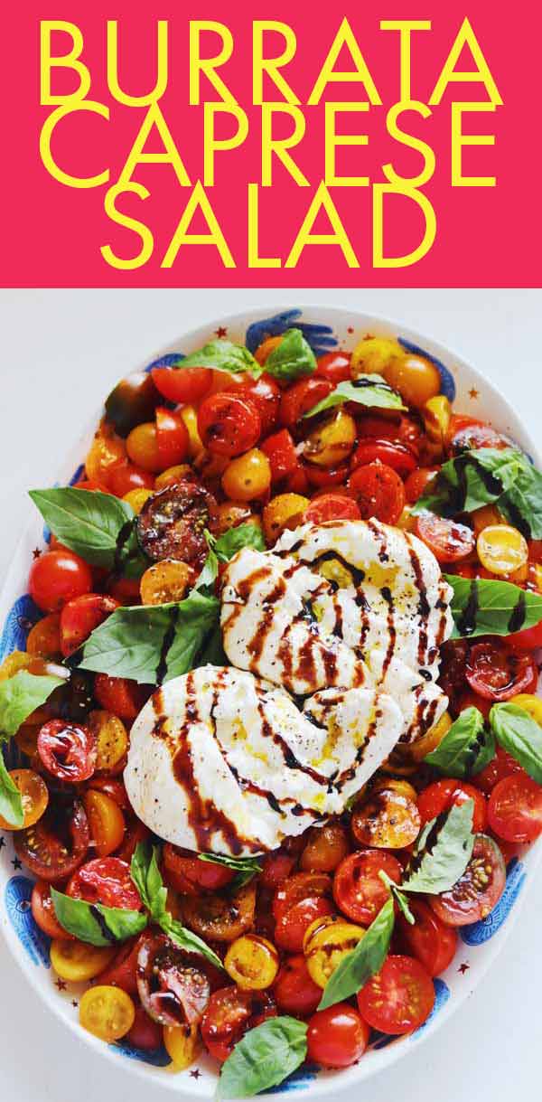 This burrata caprese is the ultimate summer salad. Fresh tomatoes, creamy burrata cheese, fragrant basil, and sweet balsamic glaze make it irresistible. Plus, I've got a great cherry tomato hack to save you time!