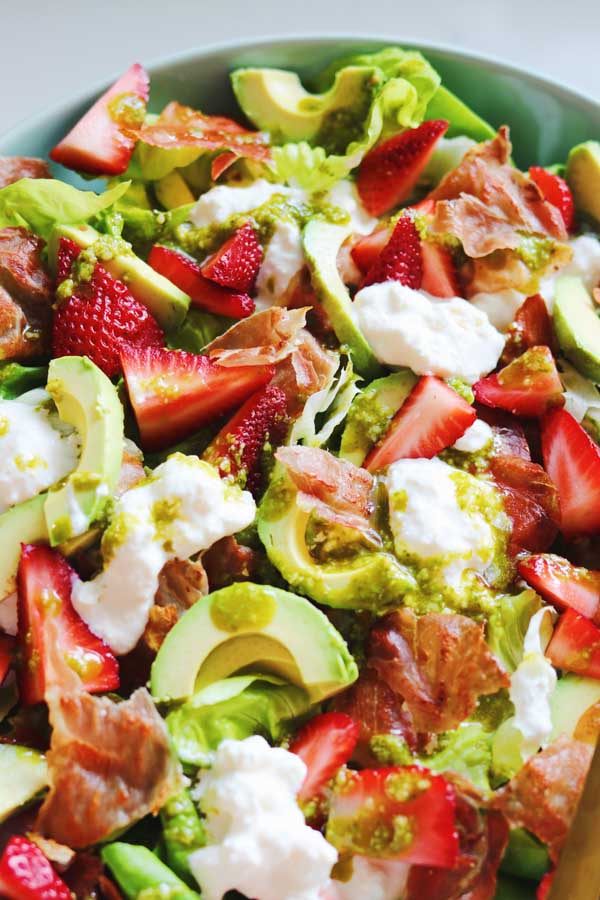 fried prosciutto, strawberry and burrata salad