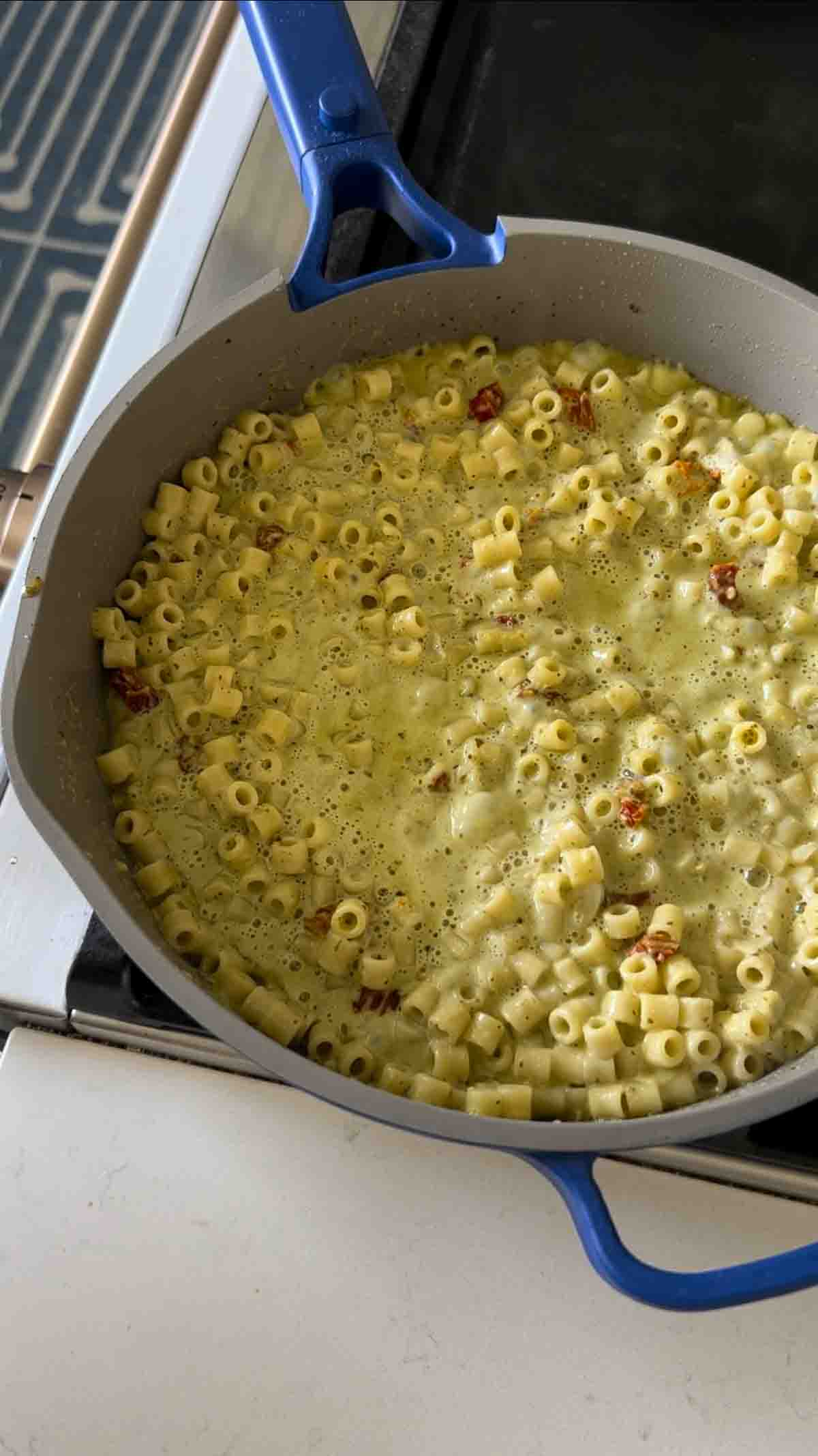 Creamy Pesto Ditalini Pasta Grilled Cheese Social