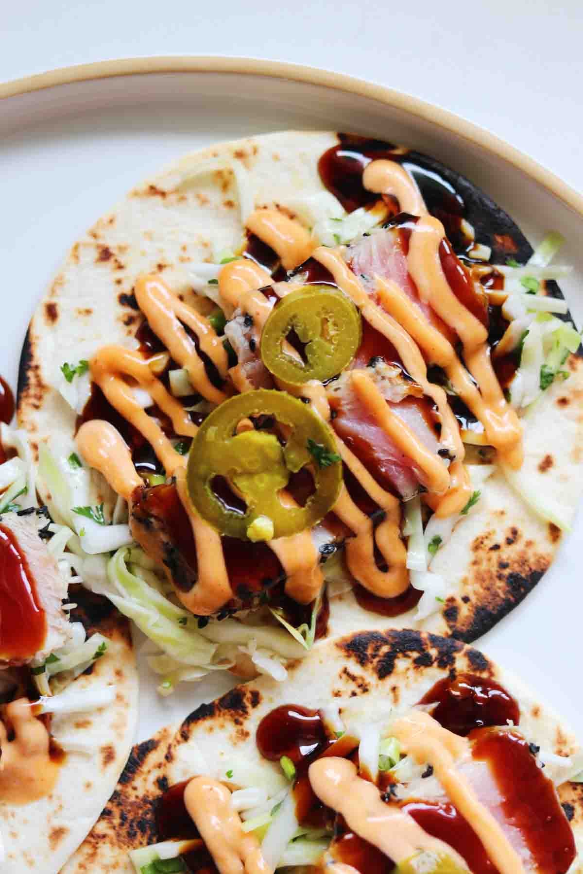 Sesame Crusted Ahi Tuna Tacos with Sesame Slaw