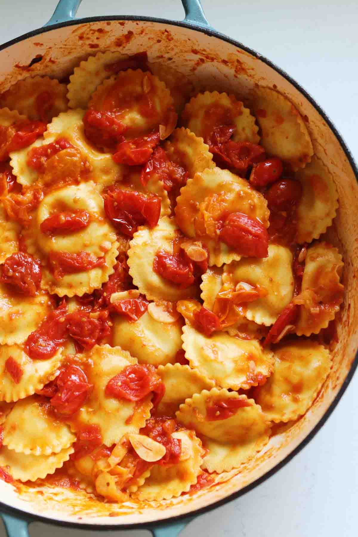 Trader Joe's Ricotta & Lemon Zest Ravioli with Burst Tomato Sauce