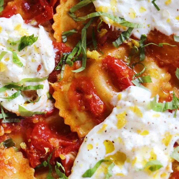 Trader Joe's Ricotta & Lemon Zest Ravioli with Burst Tomato Sauce